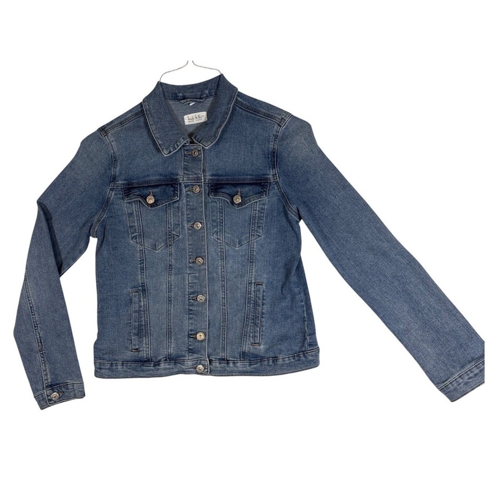Nicole Miller New York Womens Medium Wash Stretch Denim Trucker Jacket RN 118736